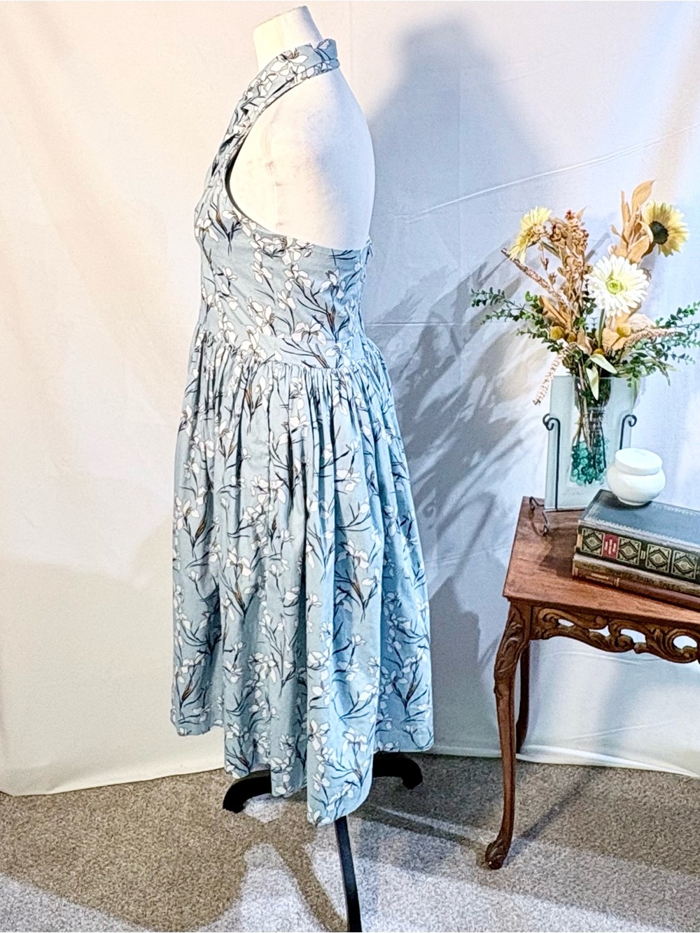 Hearts and Found Floral Button Bodice Halter Fit & Flare Dress Pockets Sz  L💚 - Picture 4 of 10